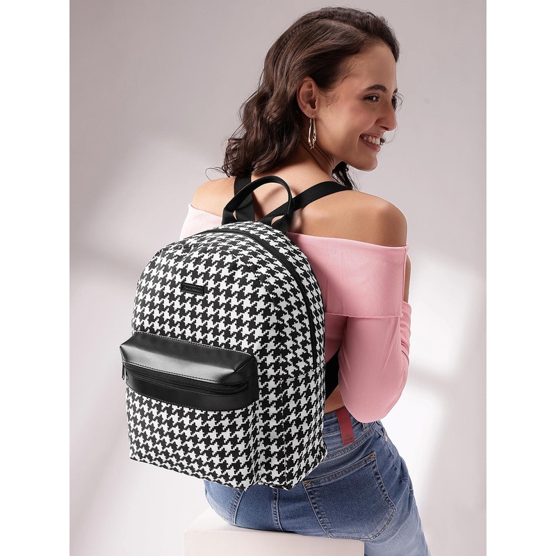 Mast & Harbour Women Houndstooth Canvas College Backpack