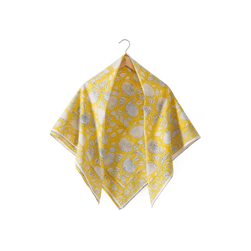 Ravaiyaa Women Lotus Floral Hand Block Printed Cotton Square Scarf