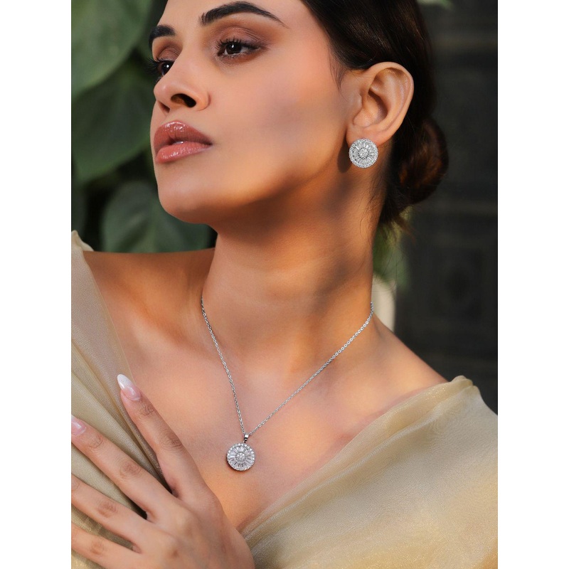 Rubans Rhodium-Plated Crystal-Studded Jewellery Set