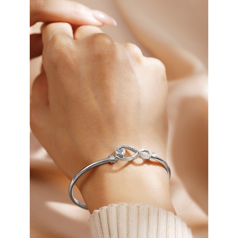 Rubans Rhodium-Plated Infinity & Heart Motif Crystal Studded Sleek Bracelet