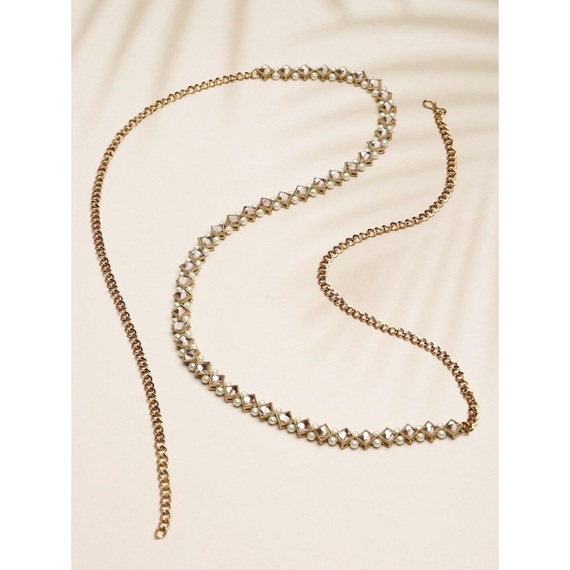 Sanjog Gold-Toned Kundan Studded & Beaded Traditional Kamarbandh