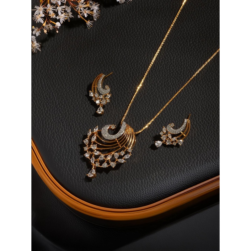 Saraf RS Jewellery Gold-Plated White AD Studded Jewellery Set