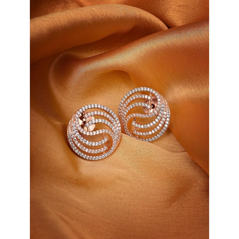 Saraf RS Jewellery Rose Gold & White Contemporary Studs Earrings