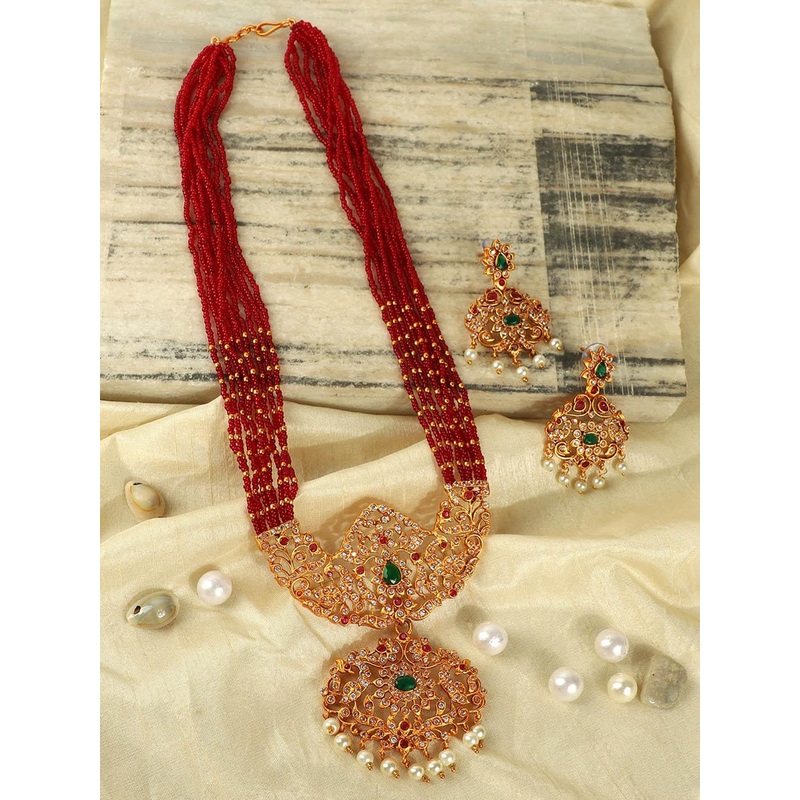 StileAdda Gold-Plated Stone-Studded Jewellery Set