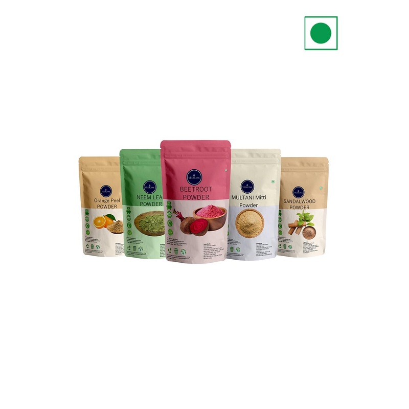 VEDICINE Set Of 5 Orange Neem Leaf Beetroot Multani Mitti Sandalwood Face Pack-50g Each
