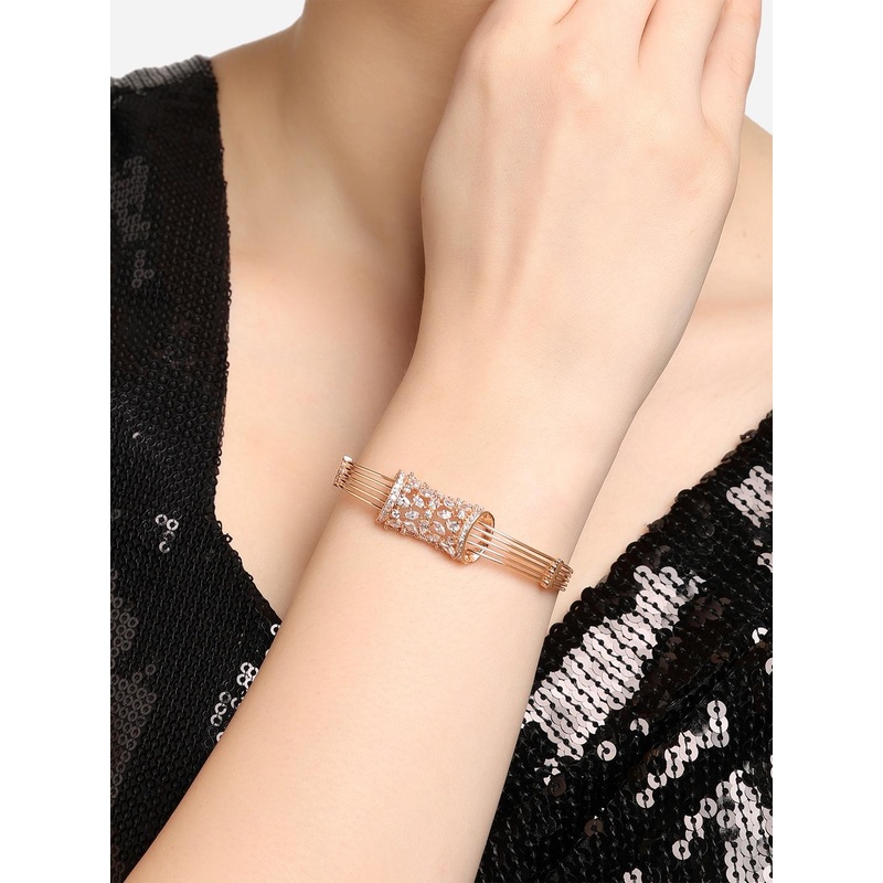 Zaveri Pearls Brass Cubic Zirconia Rose Gold-Plated Link Bracelet