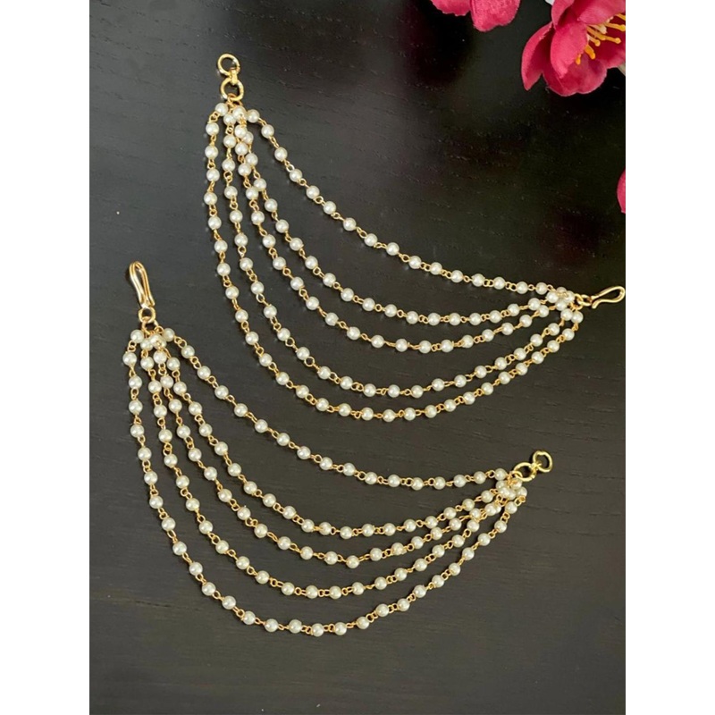 Anouk Pearl Studded Classic Gold-Plated 5 Line Ear Chain Ear Cuff