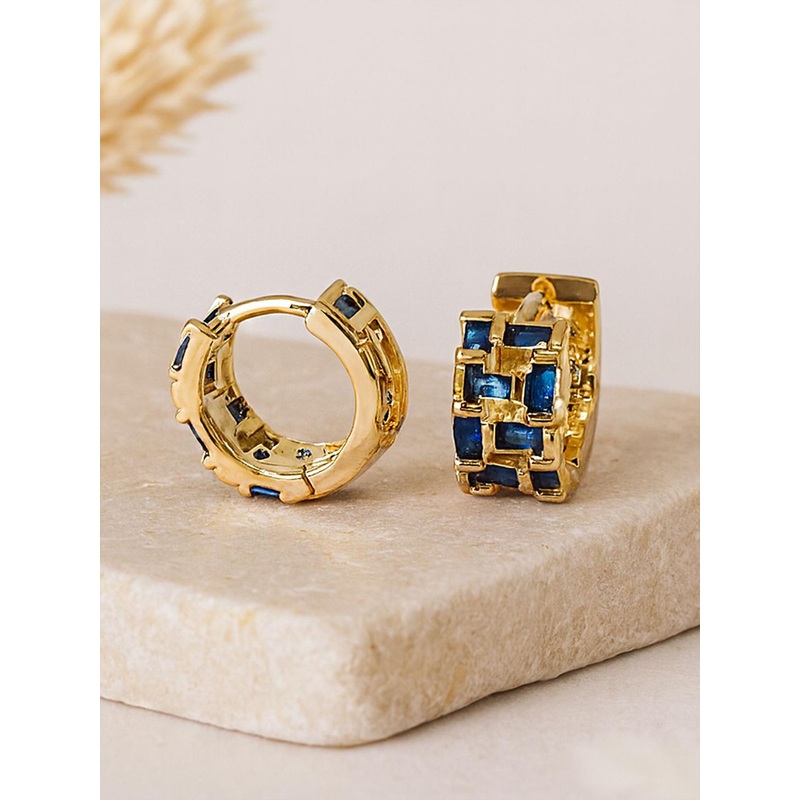 Bohey by KARATCART Gold-Plated American Diamond Studded Circular Shaped Hoop Earrings