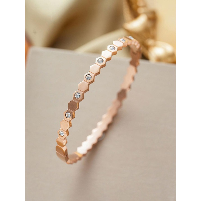 Designs & You Women American Diamond Rose Gold-Plated Bangle-Style Bracelet