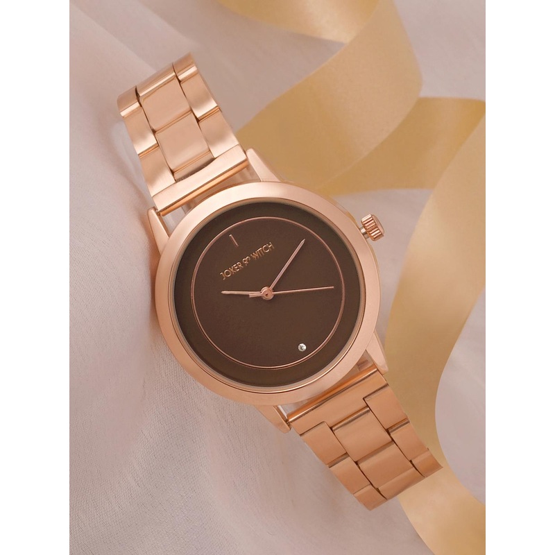 JOKER & WITCH Women Brown Embellished Dial & Rose Gold Toned Analogue Watch