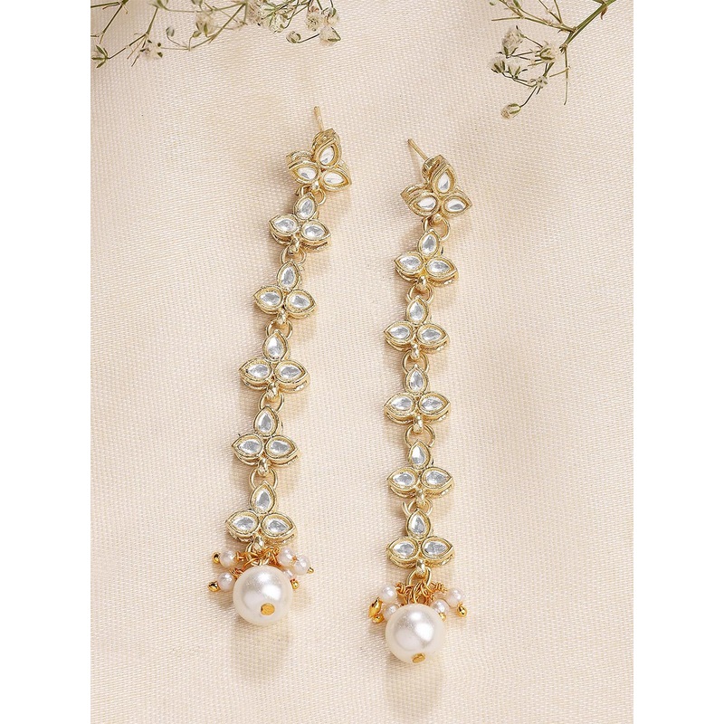 KARATCART Gold-Toned Floral Drop Earrings