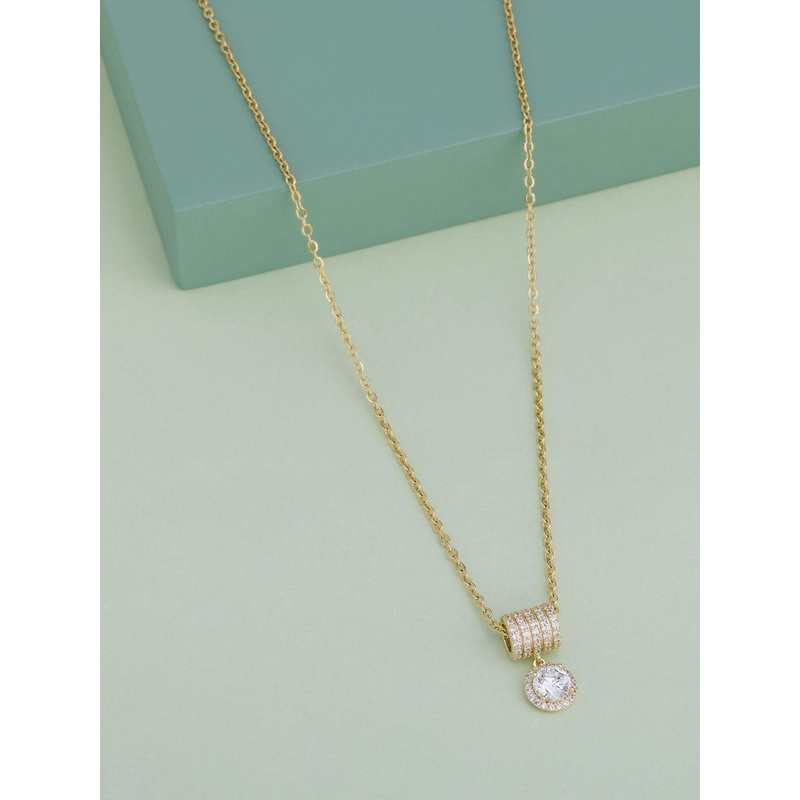 Kushal’s Fashion Jewellery Gold-Plated Zircon Stone Studded Pendant With Chain
