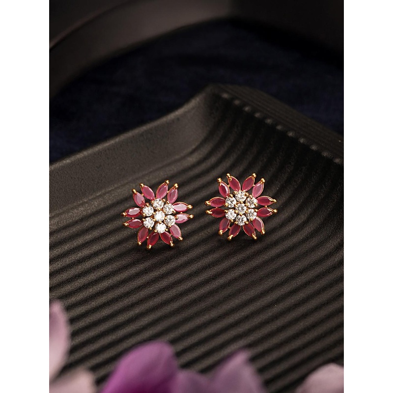 Saraf RS Jewellery Gold Plated Magenta Studs Earrings