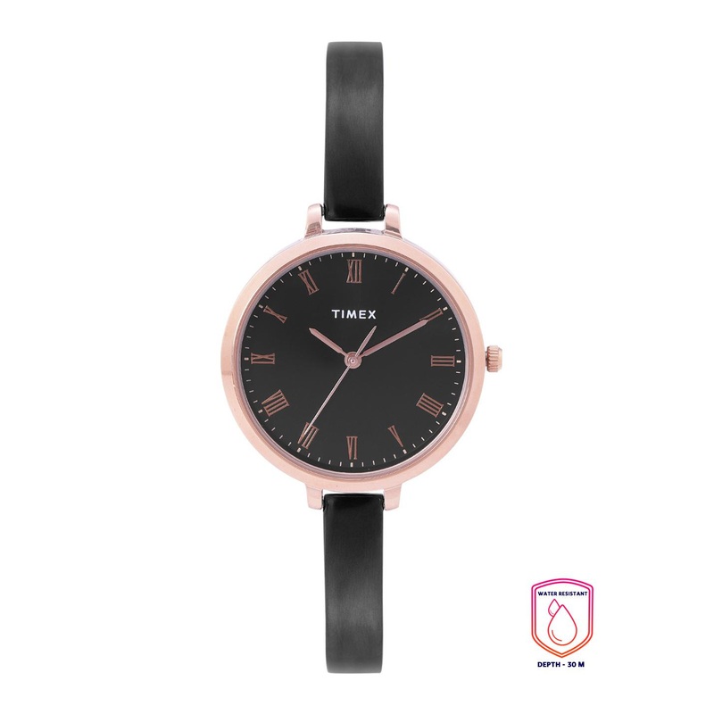 Timex Women Black Brass Dial & Black Bracelet Style Straps Analogue Watch TWEL12818