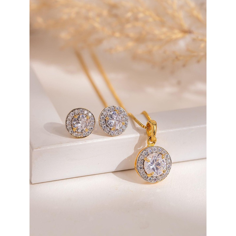 Voylla Gold-Plated Sparkling Elegance Golden Glow Pendant Set