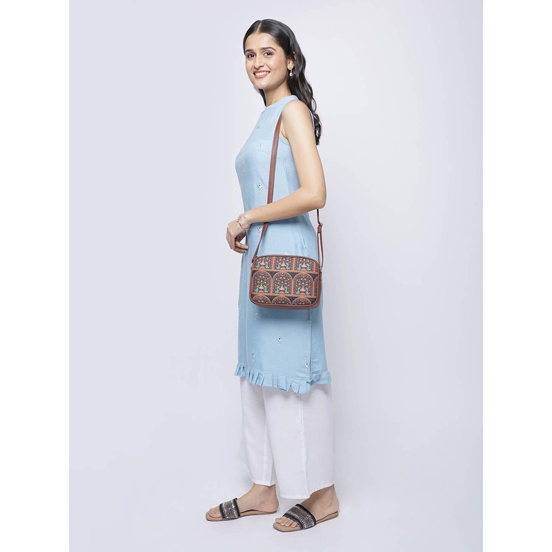 ZOUK Brown Peacock Structured Sling Bag