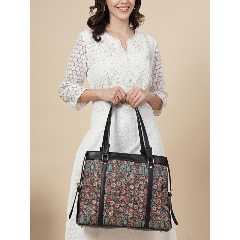 Anouk Floral Printed PU Structured Tote Bag