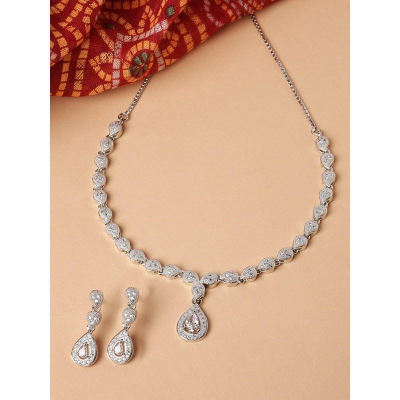 Kennice Rhodium-Plated American Diamond Studded Jewellery Set