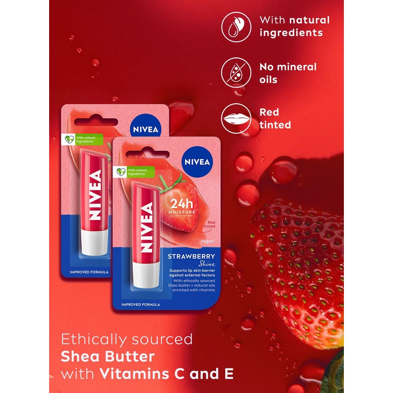 Nivea Set of 2 24 Hr Melt-In Moisture Lip Balm – Strawberry Shine