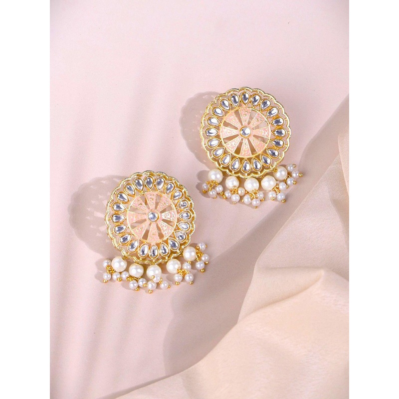 PANASH Gold Plated Stone Studded Classic Drop Earrings