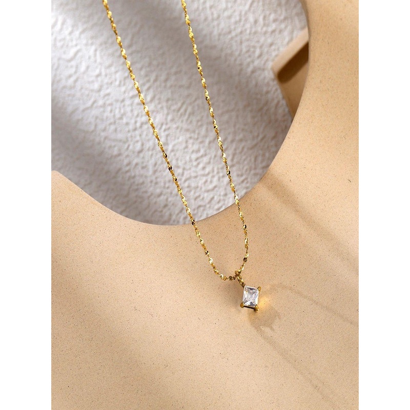 TEULRIP Stainless Steel Gold-Plated Zircon Studded Anti-Tarnish Minimal Necklace