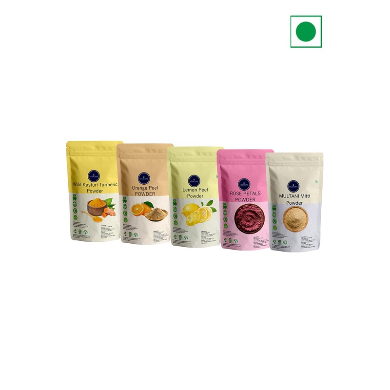 VEDICINE Wild Turmeric Orange Rose Petal Lemon Multani Mitti Powder Face Mask- 50g Each
