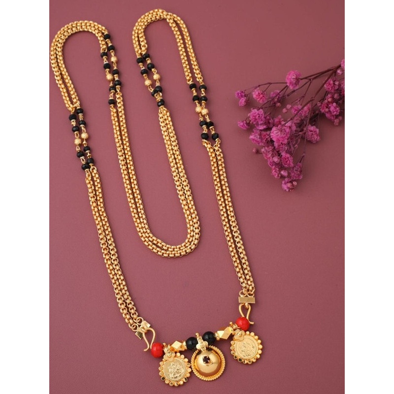 YANA JEWELLRY 1 GRAM GOLD PLATED 30 IN LONG DOUBLE THAK VATI MANGALSUTRA FOR Adult-Unisex. Brass Ma