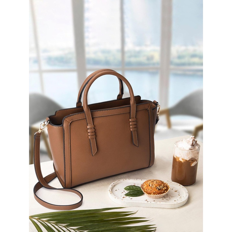 Accessorize Textured Structured Faux Leather Artisan Handheld Satchel Bag