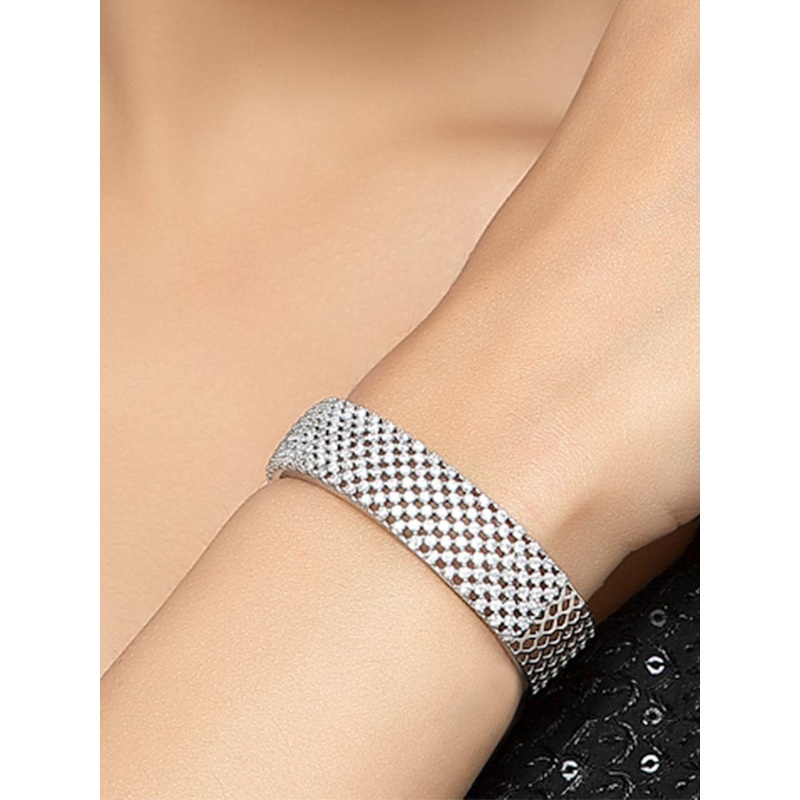 Anouk White Rhodium-Plated American Diamond-Studded Brass Cuff Bracelet