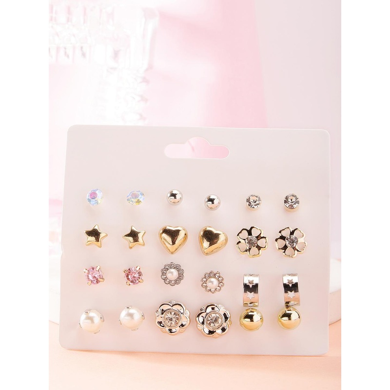 Bohey by KARATCART Set Of 12 Gold Plated Contemporary Studs