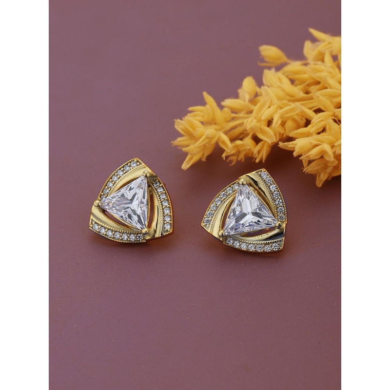 Carlton London Gold-Toned Triangular Studs Earrings