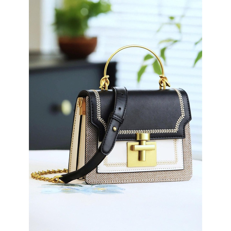 Diva Dale Women Colourblocked Structured Tasselled Satchel Bag