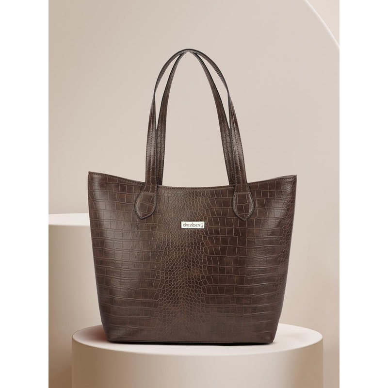 DressBerry Brown Textured Structured Tote Bag