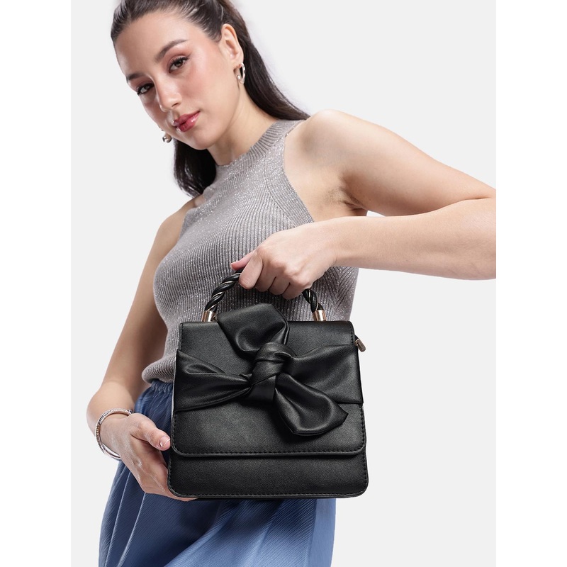DressBerry PU Structured Satchel with Bow Detail