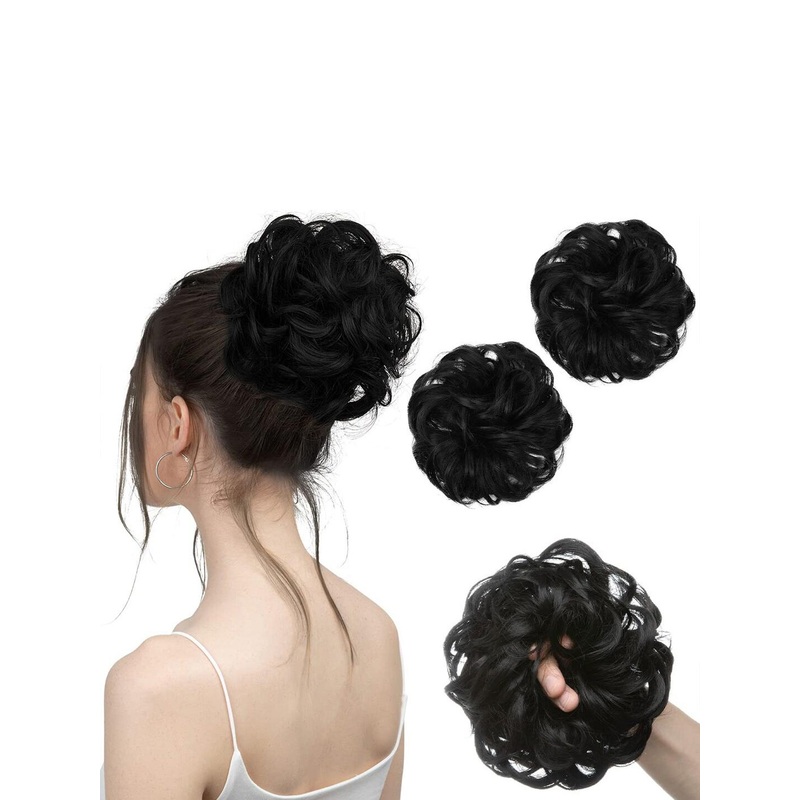 FIMBUL 2-Pcs Messy Curly Hair Bun Extensions – Black
