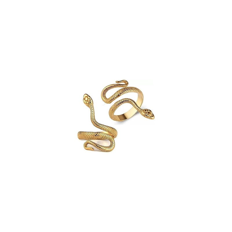 Inites Unisex Set Of 2 Stainless Steel Gold Plated Serpent Shaped Thumb Finger Rings