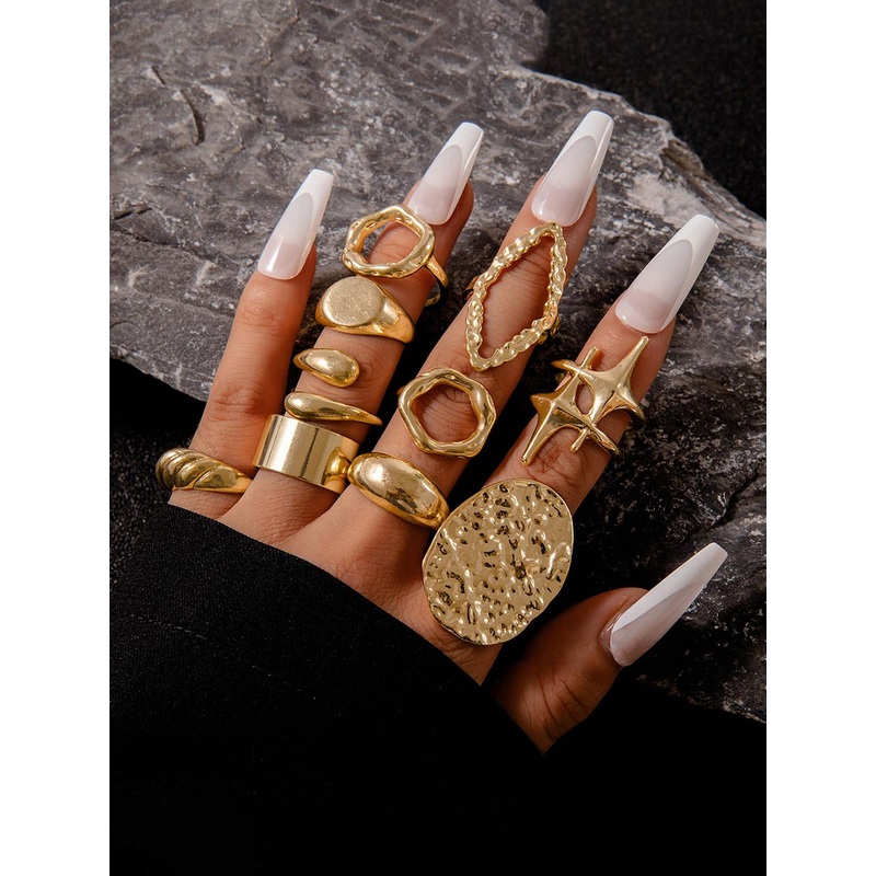 Jewels Galaxy Set Of 10 Gold-Plated Adjustable Finger Ring