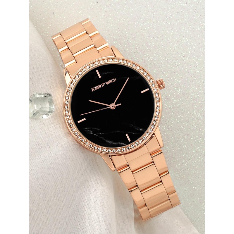 JOKER & WITCH Women Black Dial & Stainless Steel Bracelet Style Straps Analogue Watch AMWW580