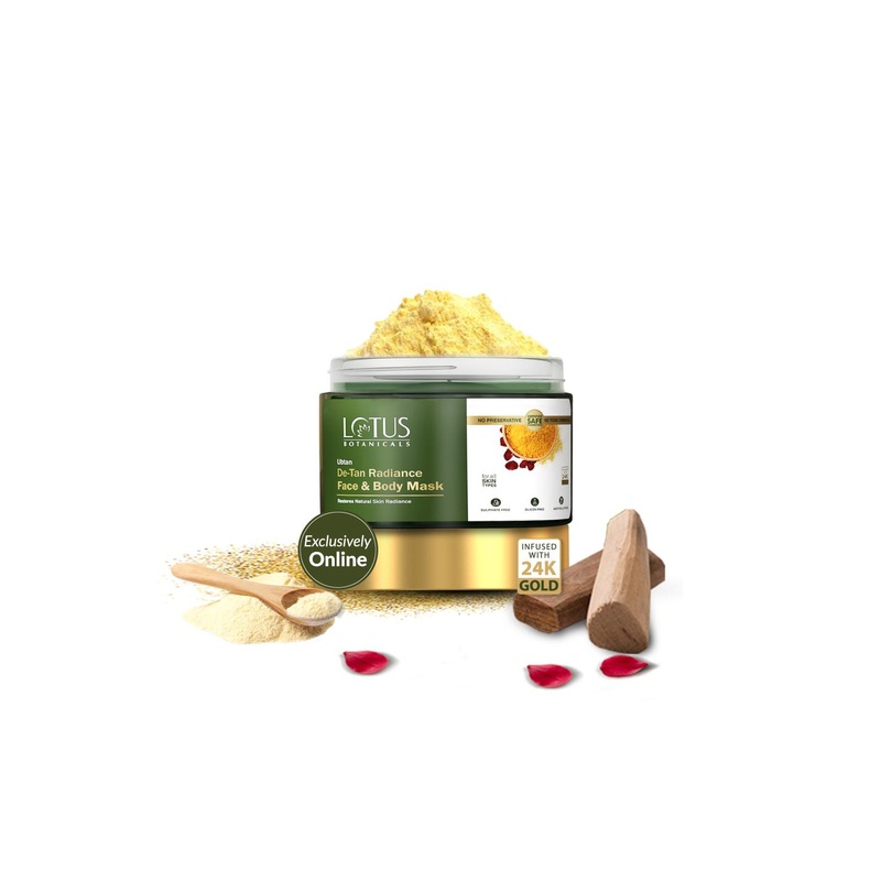 Lotus Botanicals Ubtan De-Tan Radiance Face & Body Mask with 24K Gold – 140g