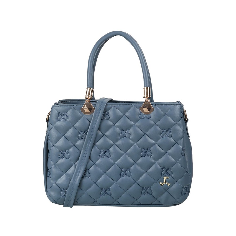 Mochi Blue Textured Structured Handheld Bag with Quilted