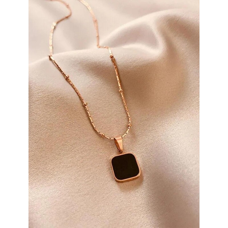MYKI Rose Gold Plated & Cubic Zirconia Studded Square Pendant