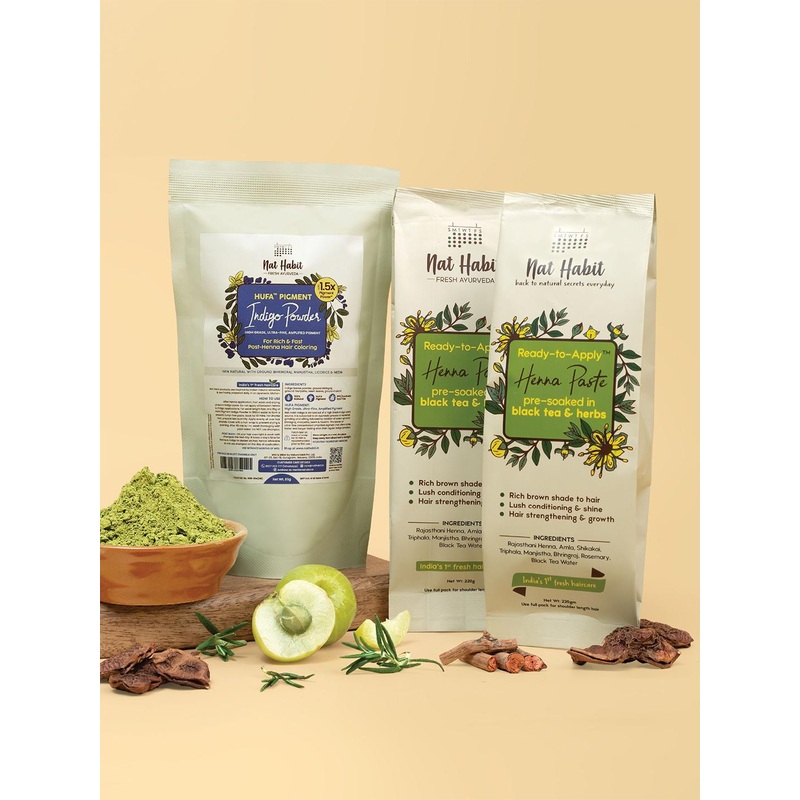 Nat Habit Set Of 3 Pigment Indigo Powder- 85 g & Heena Powder- 220 g Each