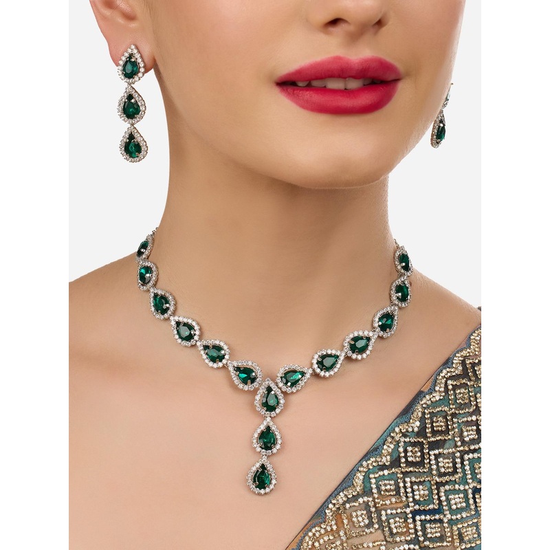 Zaveri Pearls Sliver-Plated Dazzling Austrian Diamond-Studded Jewellery Set