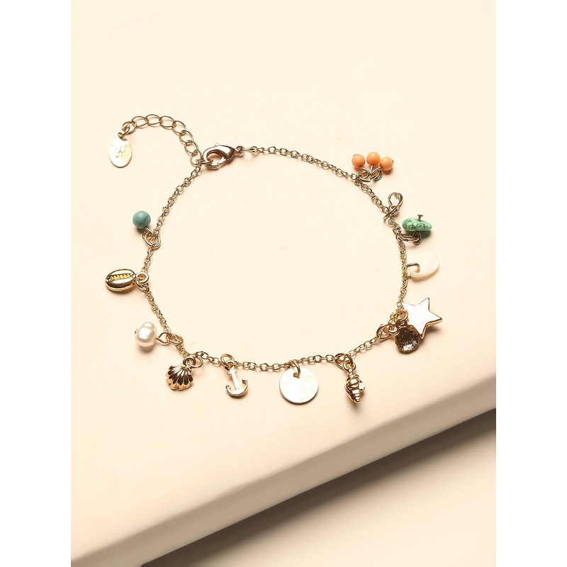Accessorize London Women Multicoloured Gold-Plated By The Sea Charm Anklet