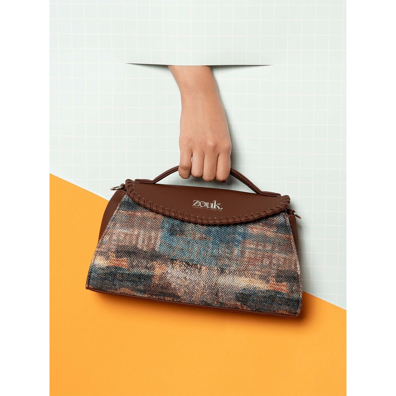 Alt by Zouk  Abstract Printed Structured Sling Bag with Cut Work