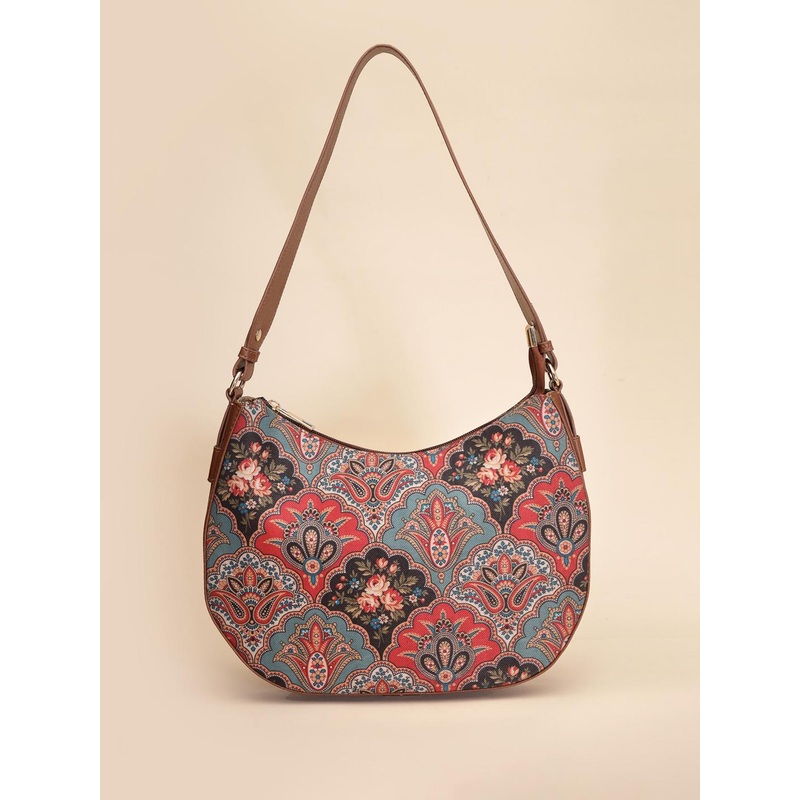 Anouk Blue Floral Printed Half Moon Handheld Bag