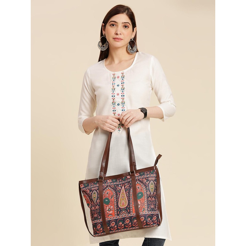 Anouk Ethnic Motifs Printed Structured Tote Bag
