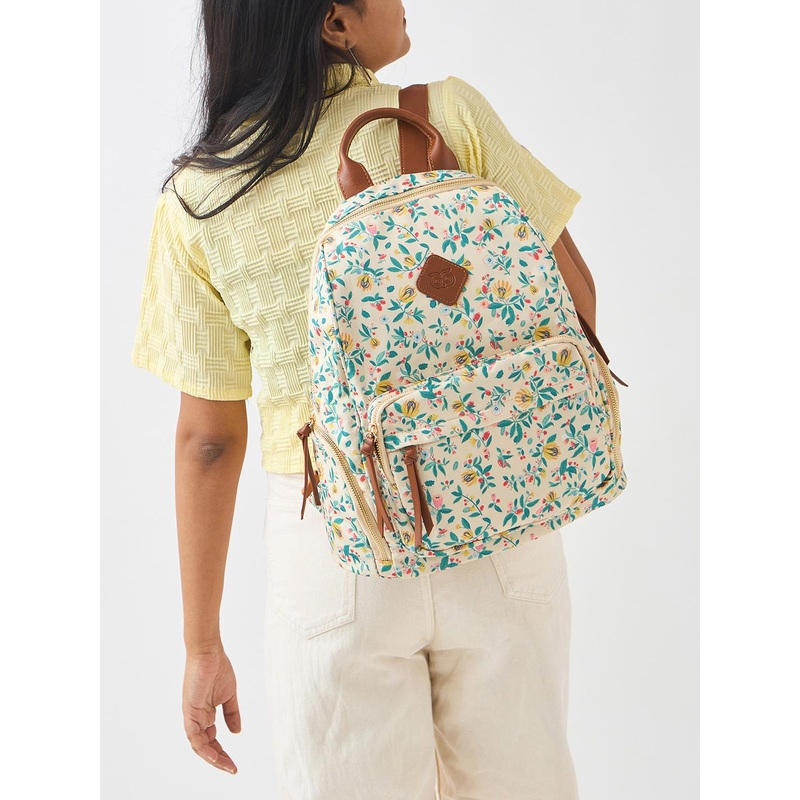 Chumbak Women White & Green Backpack