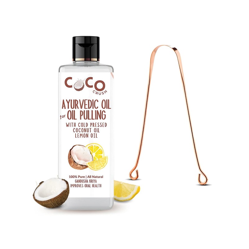 Coco Crush Ayurvedic Coconut Oil & Lemon For Oil Pulling With Copper Tongue Cleaner-50ml