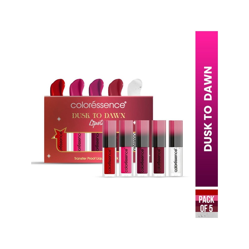 Coloressence Set Of 5 Waterproof Liquid Lipstick- 5 ml Each- Dusk To Dawn